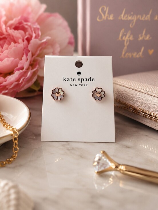 kate spade Jewelry - Kate Spade New York Rose Gold Spade & Floral Stud Earrings NWT